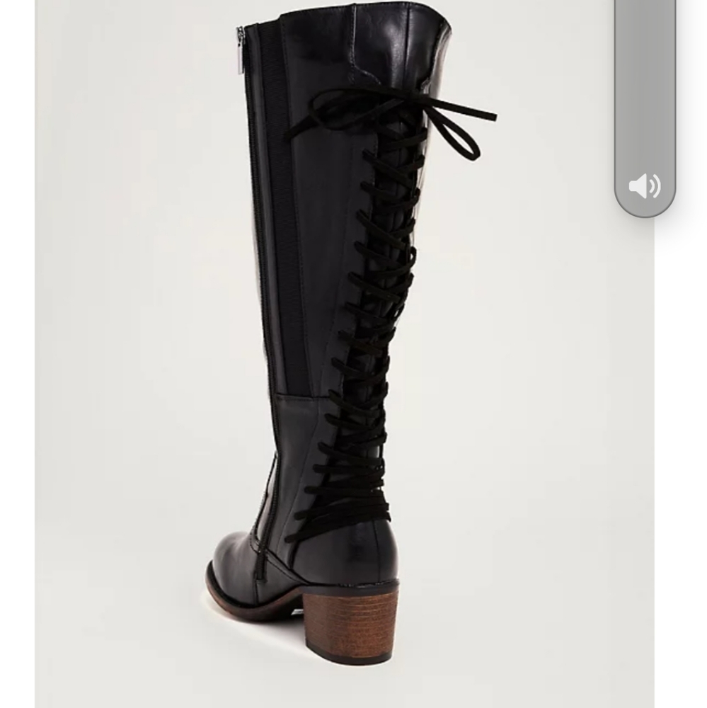 DISTRESSED LACE UP BACK KNEE-HIGH BOOTS (WIDE WIDT